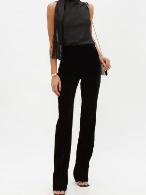 SAINT LAURENT High-rise black velvet trousers ~ women’s chic designer fashion ~ womens luxury wardrobe essential - flipped