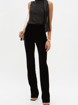 SAINT LAURENT High-rise black velvet trousers ~ women’s chic designer fashion ~ womens luxury wardrobe essential