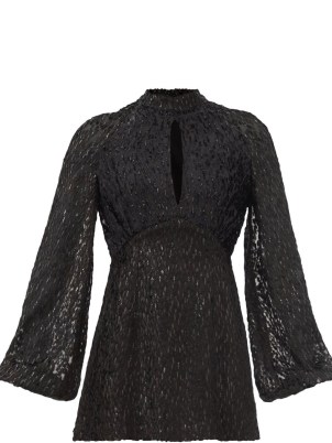 TALLER MARMO Huston black velvet-devoré mini dress | luxe burnout party dresses | glamorous open back evening fashion | front keyhole cut out