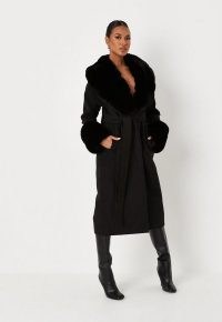 MISSGUIDED black longline faux fur trim formal coat ~ effortless winter glamour