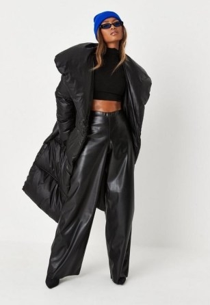 MISSGUIDED black padded duvet oversized coat ~ womens on-trend tie waist coats - flipped