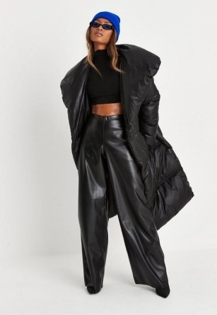 MISSGUIDED black padded duvet oversized coat ~ womens on-trend tie waist coats