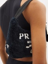 PRADA Re-Edition 2000 terry shoulder bag in black – designer textured logo print bags