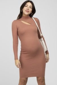 PINKBLUSH Peach Ribbed Front Cutout Maternity Dress – cut out pregnancy dresses