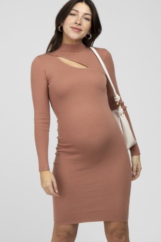 PINKBLUSH Peach Ribbed Front Cutout Maternity Dress – cut out pregnancy dresses