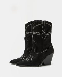 RIVER ISLAND BLACK SUEDE WESTERN BOOTS ~ women’s cowboy style footwear