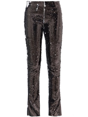 MARQUES’ALMEIDA Upcycled two-way sequinned tulle flared trousers in black – women’s sparkling sequin covered evening pants – glamorous party fashion - flipped