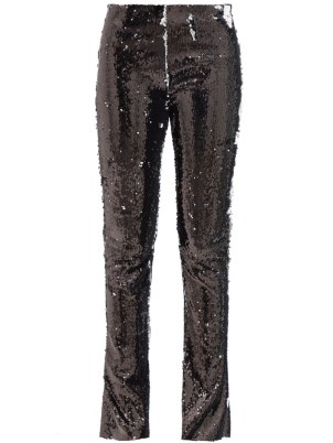 MARQUES’ALMEIDA Upcycled two-way sequinned tulle flared trousers in black – women’s sparkling sequin covered evening pants – glamorous party fashion