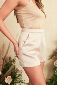 LAVISH ALICE bonded satin shorts in mink ~ tailored going out shorts ~ womens glamorous going out evening fashion