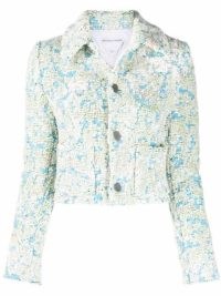 Bottega Veneta bouclé cropped jacket in blue white seagrass – chic textured jackets