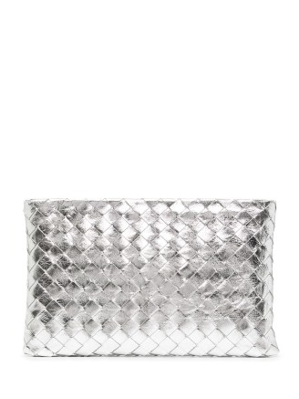Bottega Veneta interwoven metallic silver-leather clutch bag