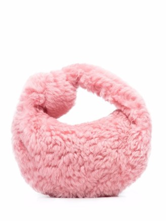 Bottega Veneta pink shearling Jodie mini bag ~ small fluffy bags ~ luxe textured knot handle handbags - flipped