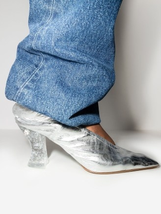 Bottega Veneta Sparkle silver-tone pointed-toe pumps – glitter heel pointed toe courts - flipped