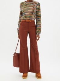 CHLOÉ Flared brown wool-hopsack trousers – womens retro clothing – women’s 70s vintage inspired flares – 1970s style designer fashion
