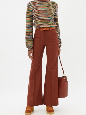 CHLOÉ Flared brown wool-hopsack trousers – womens retro clothing – women’s 70s vintage inspired flares – 1970s style designer fashion - flipped