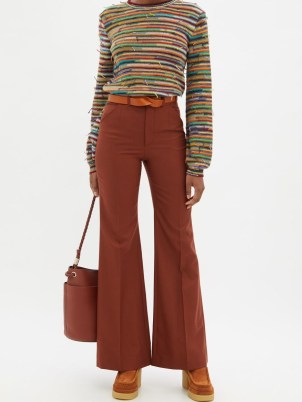 CHLOÉ Flared brown wool-hopsack trousers – womens retro clothing – women’s 70s vintage inspired flares – 1970s style designer fashion