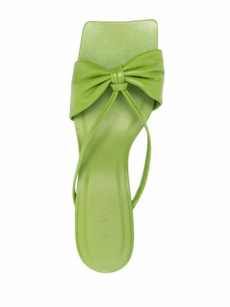 BY FAR Freya knotted leather mules in pistachio green ~ knot detail square toe mule - flipped