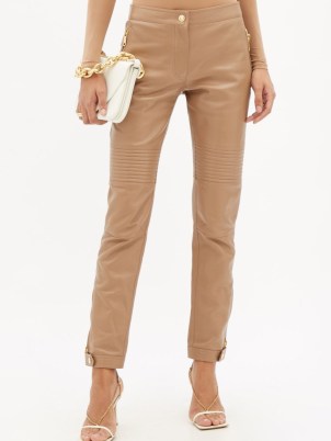BURBERRY Christy zip-cuff leather skinny trousers in camel – women’s luxe light brown biker style skinnies