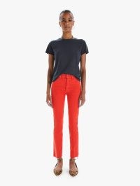 MOTHER DENIM THE HIGH WAISTED RASCAL ANKLE FRAY in Chalk New Year’s Red | womens bright straight leg frayed hem jeans