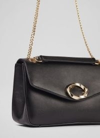 L.K. BENNETT CHARLIE BLACK LEATHER SHOULDER BAG ~ chic gold chain strap bags
