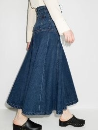 Chloé pleated denim midi skirt in dusky blue | fit and flare skirts