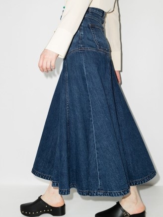 Chloé pleated denim midi skirt in dusky blue | fit and flare skirts - flipped