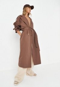 MISSGUIDED chocolate oversized belted trench coat ~ brown on-trend tie waist coats