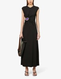 CHRISTOPHER ESBER Moodstone-hardware ruched stretch-woven maxi dress in black – chic cut out detail dresses
