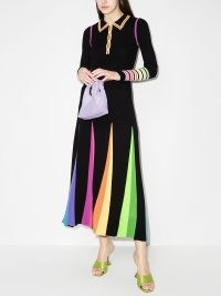 Christopher John Rogers rainbow polo shirtdress in black / multicolour| knitted wool shirt dresses