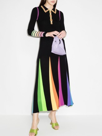 Christopher John Rogers rainbow polo shirtdress in black / multicolour| knitted wool shirt dresses - flipped
