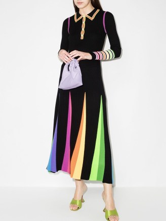 Christopher John Rogers rainbow polo shirtdress in black / multicolour| knitted wool shirt dresses