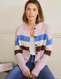 Chunky Cashmere Cardigan in Milkshake Hyacinth Stripe ~ women’s luxe knitwear ~ Boden women’s cardigans