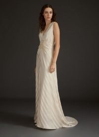 L.K. BENNETT COLETTE CREAM SILK CHEVRON STRIPE LONG WEDDING DRESS ~ elegant sleeveless bridal dresses ~ vintage inspired glamour