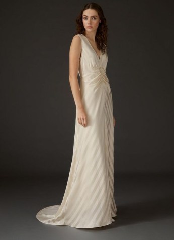 L.K. BENNETT COLETTE CREAM SILK CHEVRON STRIPE LONG WEDDING DRESS ~ elegant sleeveless bridal dresses ~ vintage inspired glamour - flipped