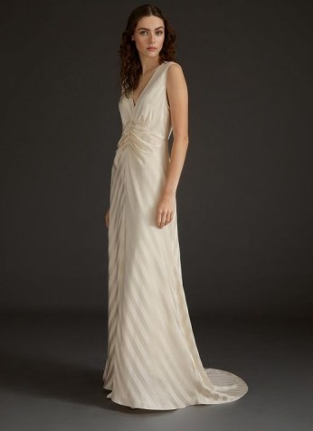 L.K. BENNETT COLETTE CREAM SILK CHEVRON STRIPE LONG WEDDING DRESS ~ elegant sleeveless bridal dresses ~ vintage inspired glamour