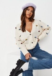 Missguided cream 3d flower embroidery cardigan | textured floral embroidered cardigans | womens on-trend knitwear