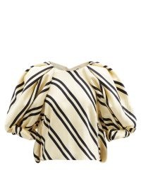 KHAITE Rene puff-sleeve striped-silk top in cream and navy | voluminous sleeved tops | women’s fashion with volume