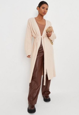 Missguided cream rib long belted knit maxi cardigan | luxe style longline tie waist cardigans | women’s on-trend knitwear - flipped