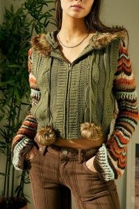 UO Pom Pom Gilet in Khaki ~ green knitted faux fur trim gilets ~ women’s fashion from urban outfitters
