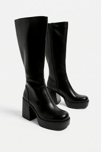 UO Black Lea Knee-High Platform Boots in Black ~ women’s retro footwear ~ 70s style platforms ~ womens 1970s inspired fashion - flipped
