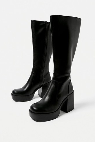 UO Black Lea Knee-High Platform Boots in Black ~ women’s retro footwear ~ 70s style platforms ~ womens 1970s inspired fashion