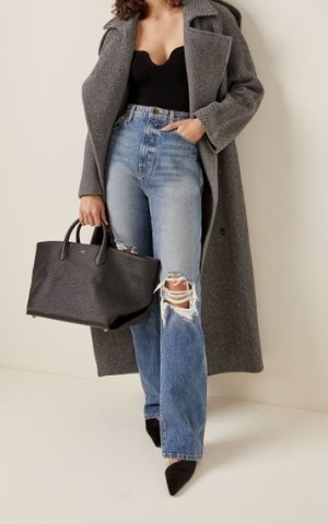 Khaite Danielle Distressed Rigid High-Rise Slim-Leg Jeans | womens blue ripped denim fashion