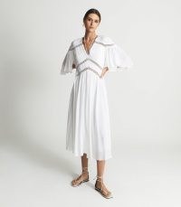 REISS DELPHINE MACRAME MAXI DRESS WHITE ~ chic angel sleeve summer dresses ~ elegant poolside fashion