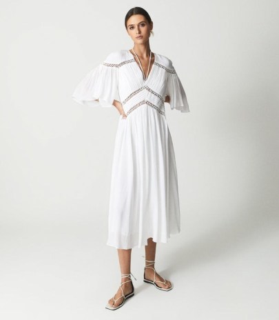 REISS DELPHINE MACRAME MAXI DRESS WHITE ~ chic angel sleeve summer dresses ~ elegant poolside fashion - flipped