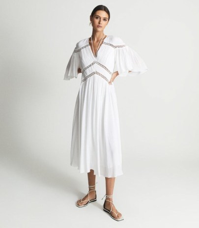 REISS DELPHINE MACRAME MAXI DRESS WHITE ~ chic angel sleeve summer dresses ~ elegant poolside fashion