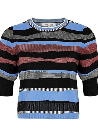 DIANE VON FURSTENBERG Mickey striped knitted top | short puff sleeve jumpers