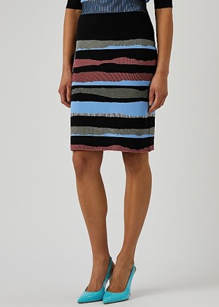DIANE VON FURSTENBERG Shira striped knitted skirt | stripe patterned knee length skirts | women’s knitwear fashion | abstract stripes - flipped