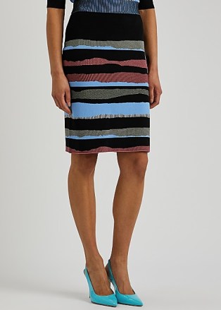 DIANE VON FURSTENBERG Shira striped knitted skirt | stripe patterned knee length skirts | women’s knitwear fashion | abstract stripes