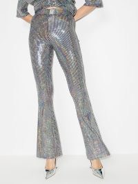 Gabrielle embellished metallic stretch-knit flared trousers – womens glamorous evening flares – glam party fashion