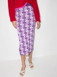 Dodo Bar Or Joelle purple geometric-pattern pencil skirt – retro print side split skirts – vintage look prints